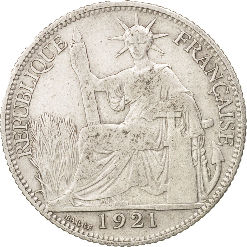 FRENCH INDO-CHINA, 20 Cents, 1921, Paris, VF(30-35), Silver, KM:17.1
