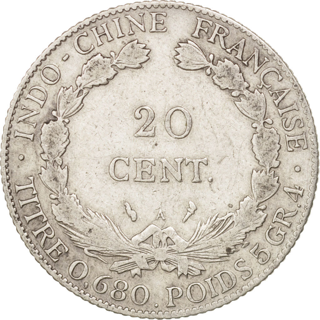 FRENCH INDO-CHINA, 20 Cents, 1921, Paris, VF(30-35), Silver, KM:17.1