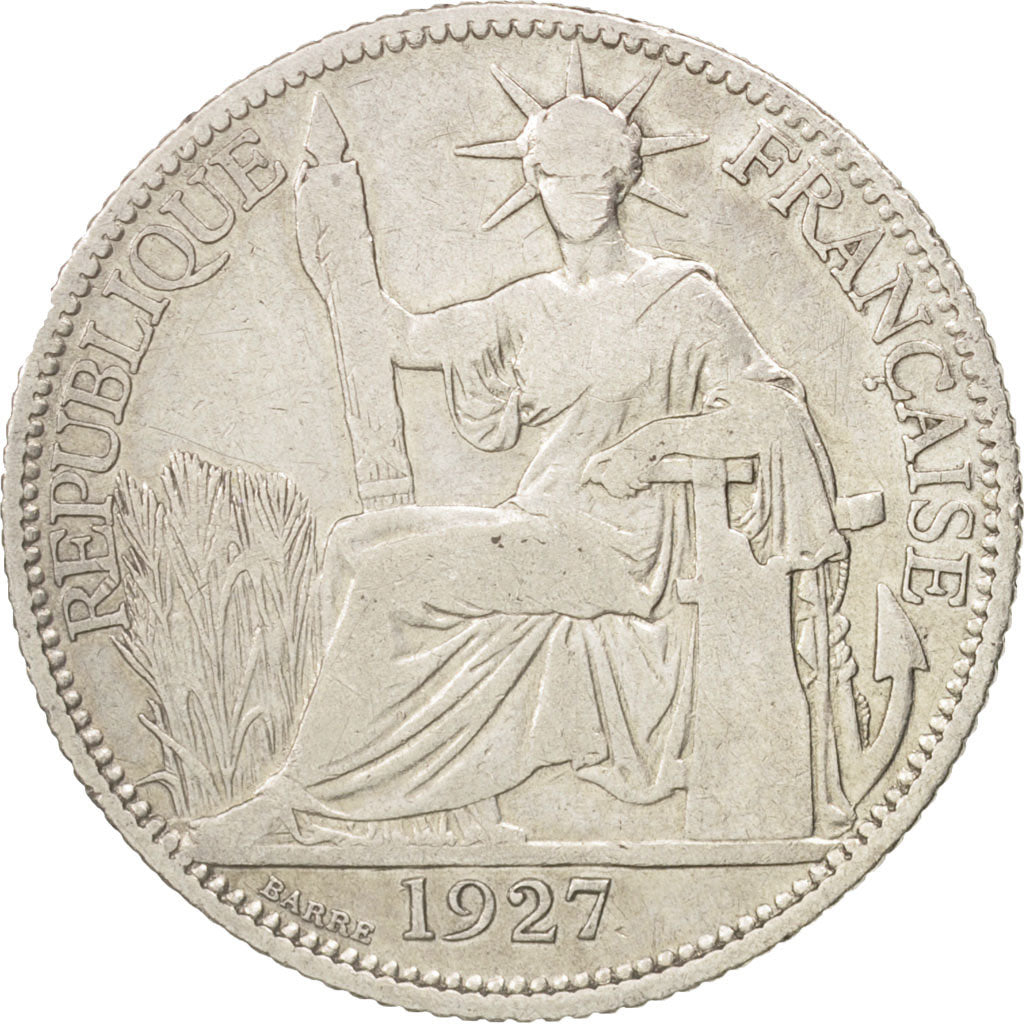 FRENCH INDO-CHINA, 20 Cents, 1927, Paris, VF(20-25), Silver, KM:17.1