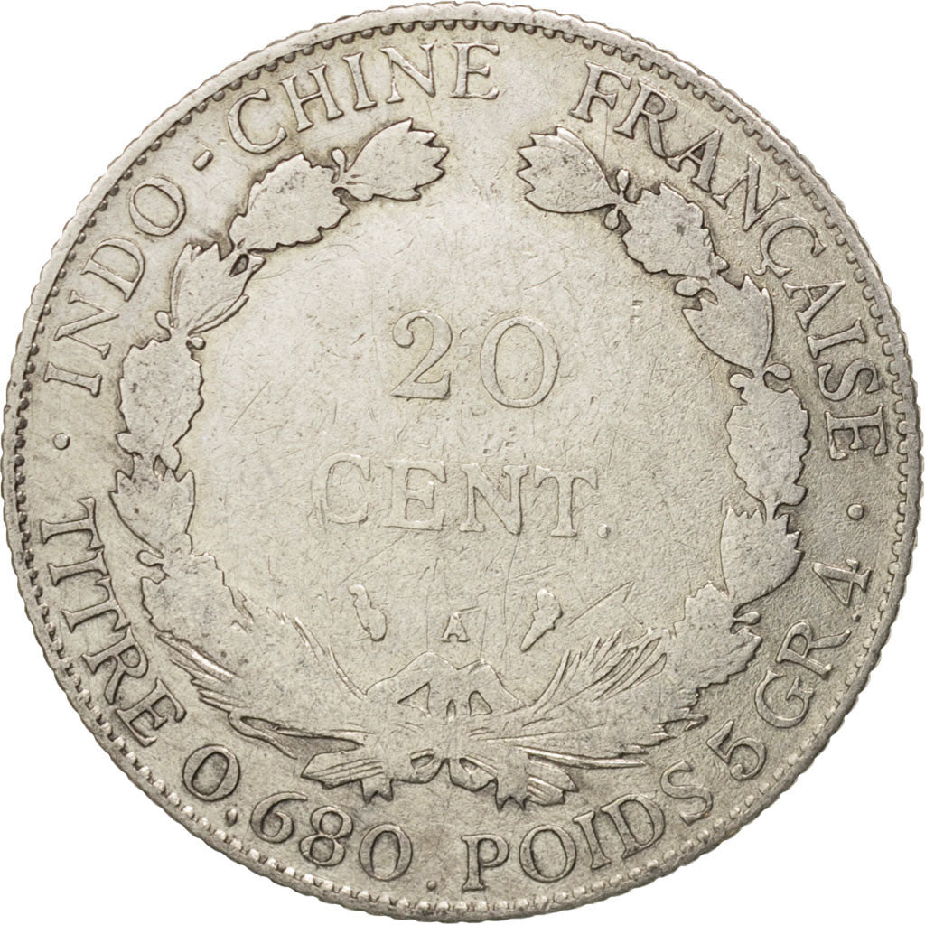FRENCH INDO-CHINA, 20 Cents, 1927, Paris, VF(20-25), Silver, KM:17.1