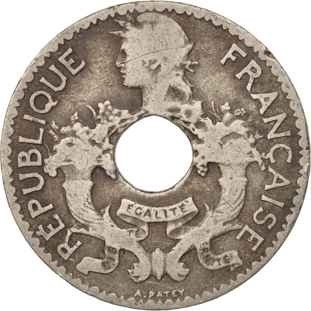 INDOCINA FRANCESE, 5 Cents, 1925, Paris, MB+, Rame-nichel, KM:18