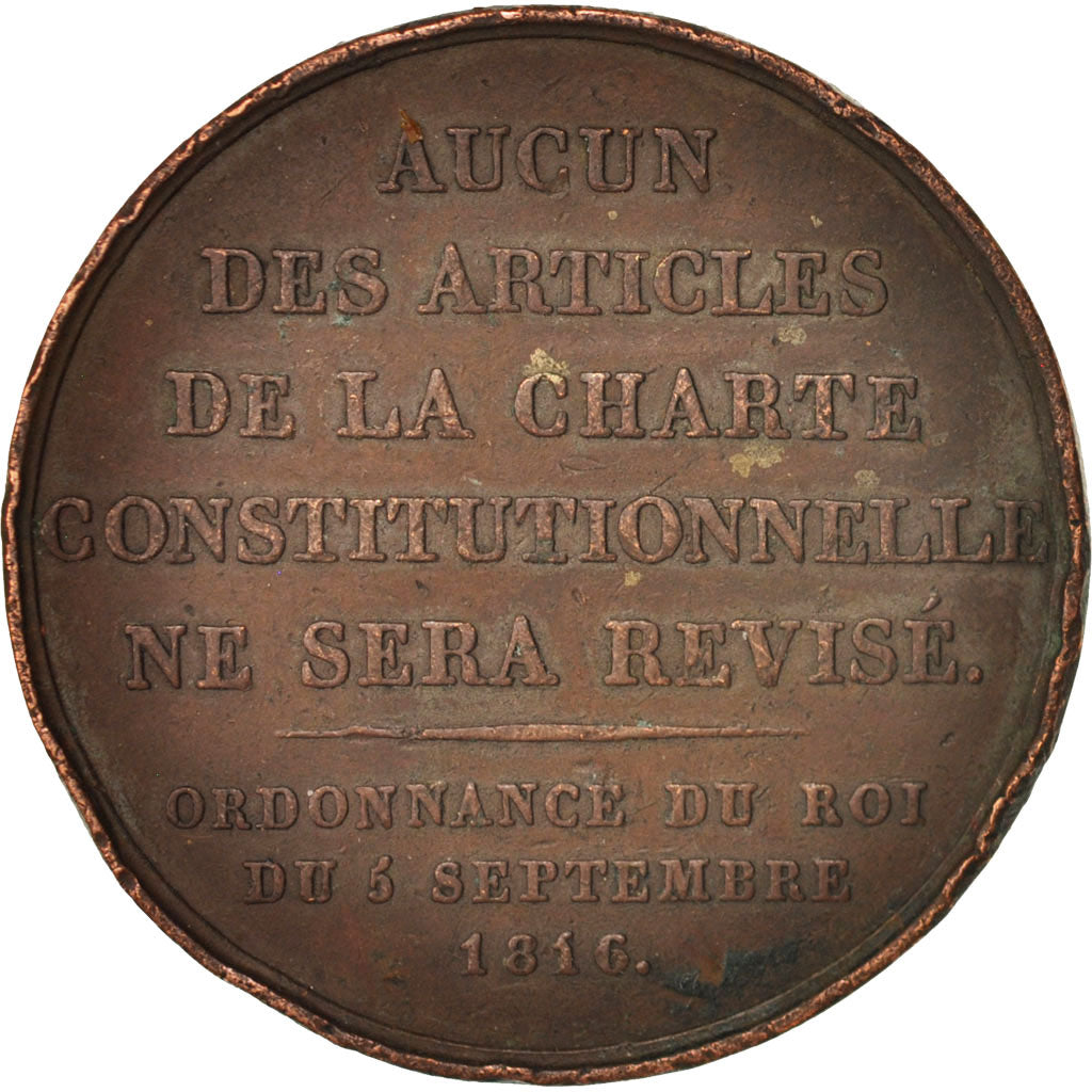 Francia, Medal, Royal, Louis XVIII, Charte Constitutionnelle, 1816, Barre, MB