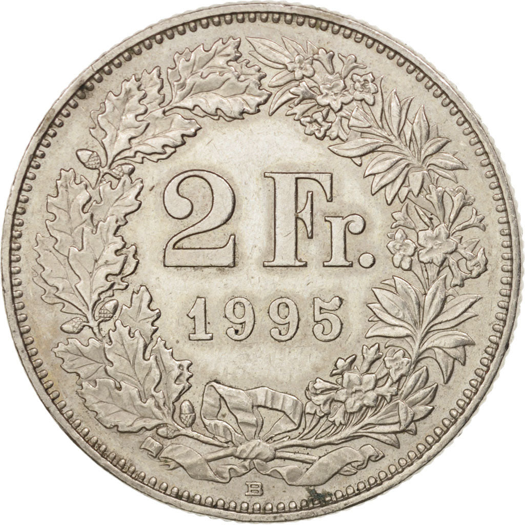 Switzerland, 2 Francs, 1995, Bern, AU(55-58), Copper-nickel, KM:21a.3