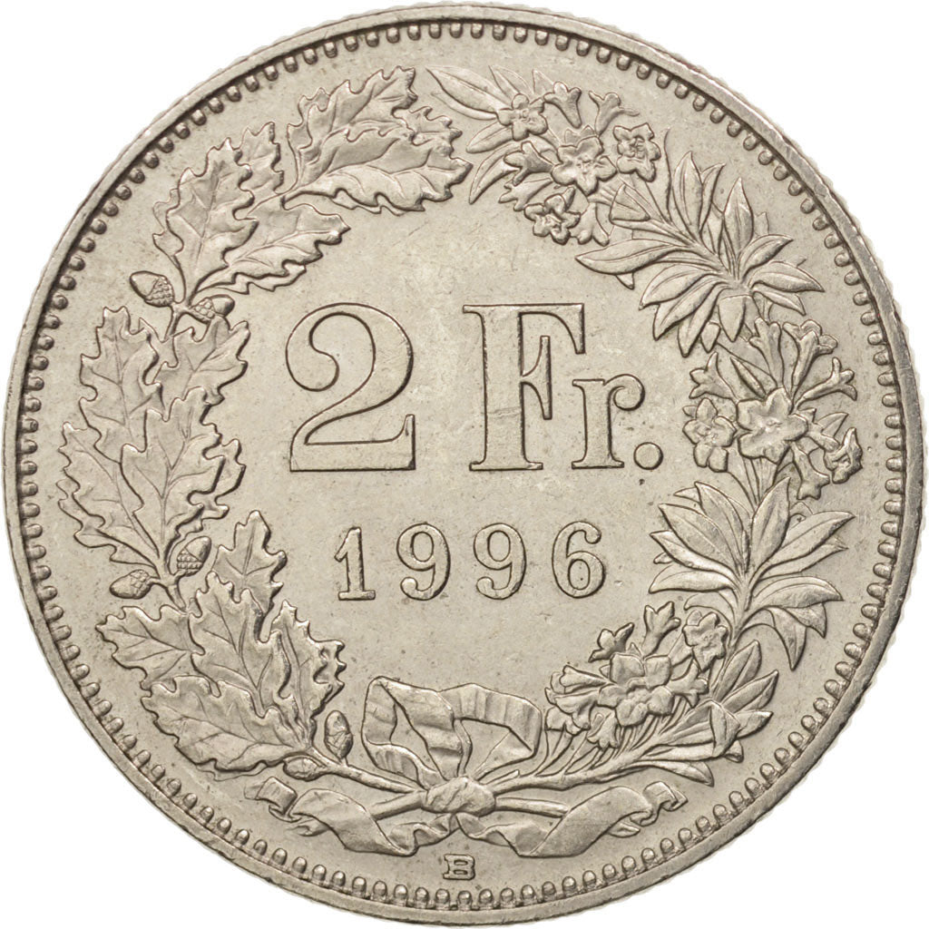Switzerland, 2 Francs, 1996, Bern, AU(55-58), Copper-nickel, KM:21a.3