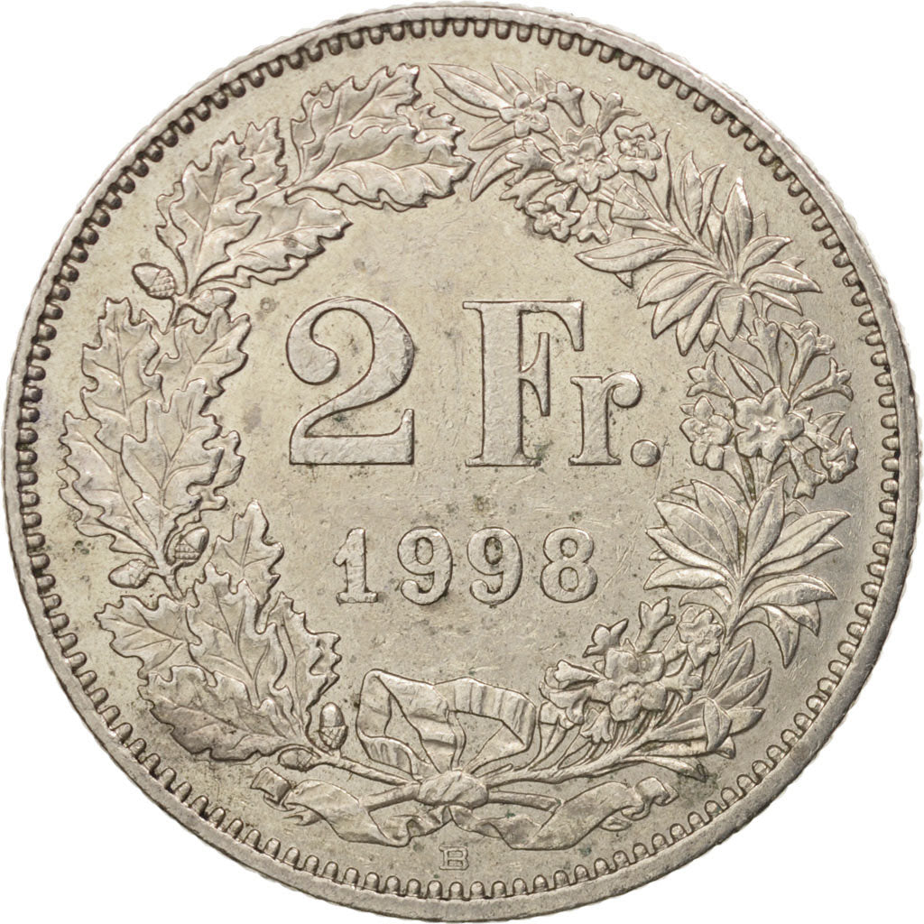 Switzerland, 2 Francs, 1998, Bern, AU(50-53), Copper-nickel, KM:21a.3