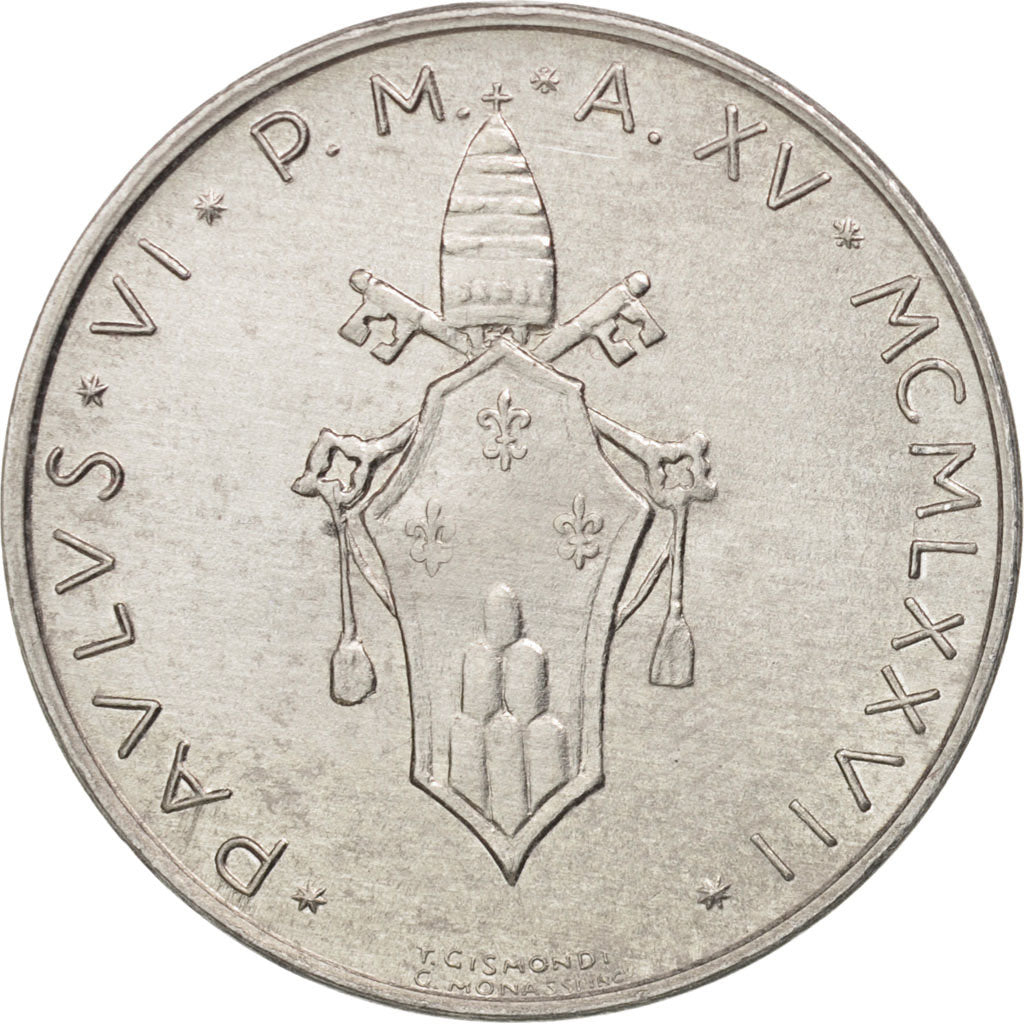 Moneta, PAŃSTWO WATYKAŃSKIE, Paul VI, 10 Lire, 1977, Roma, AU(55-58)