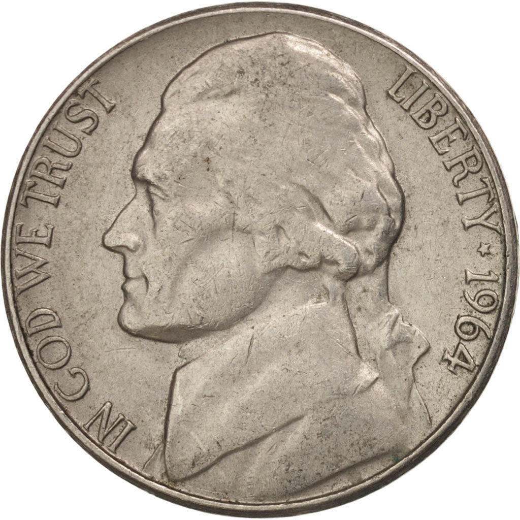 Coin, United States, Jefferson Nickel, 5 Cents, 1964, U.S. Mint, Denver