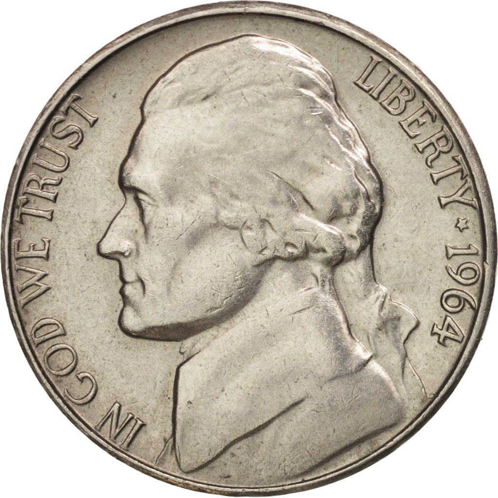 Coin, United States, Jefferson Nickel, 5 Cents, 1964, U.S. Mint, Denver