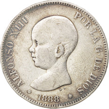 Spain, Alfonso XIII, 5 Pesetas, 1888, Madrid, EF(40-45), Silver, KM:689