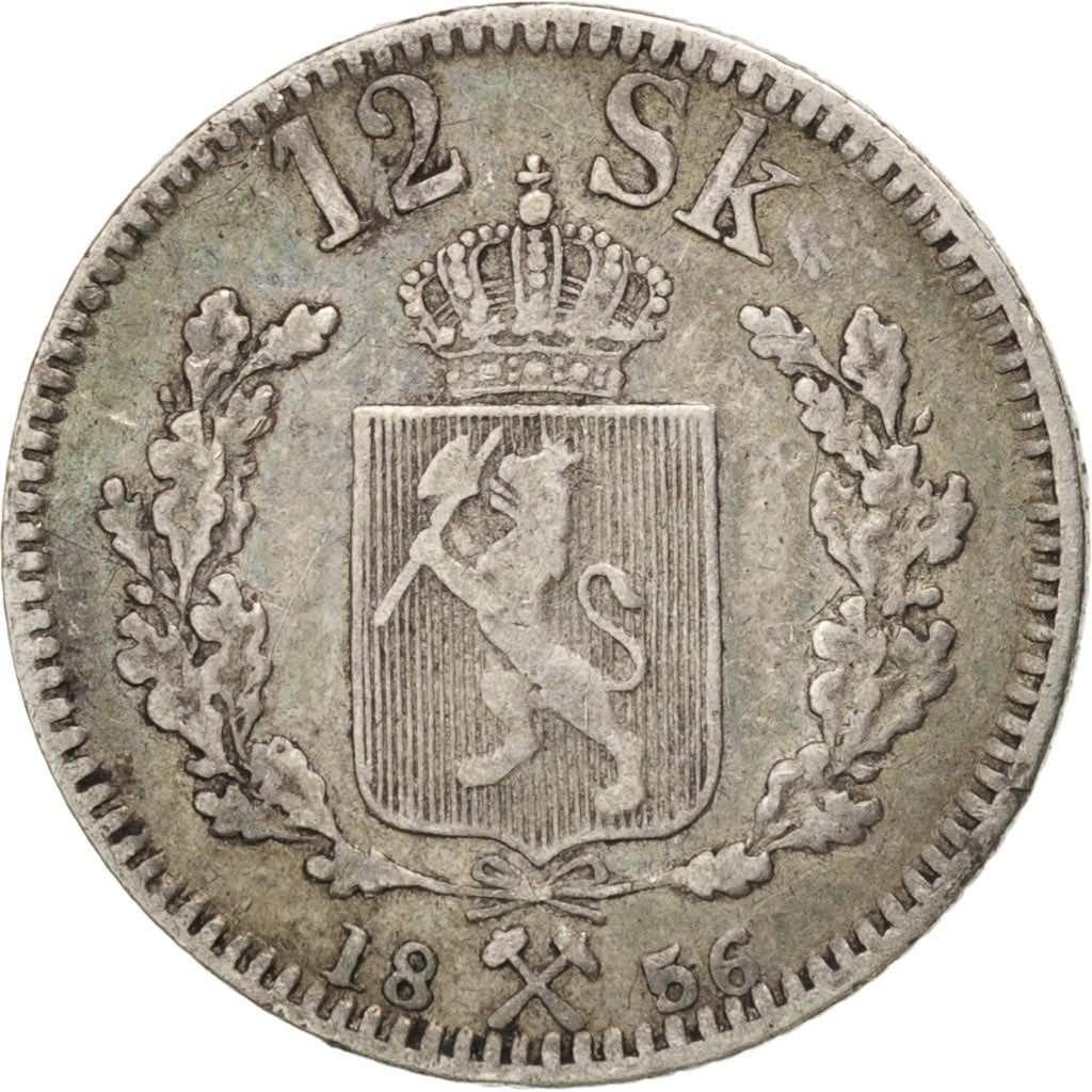 Norway, Oscar I, 12 Skilling, 1856, Royal Norwegian Mint, EF(40-45), Silver