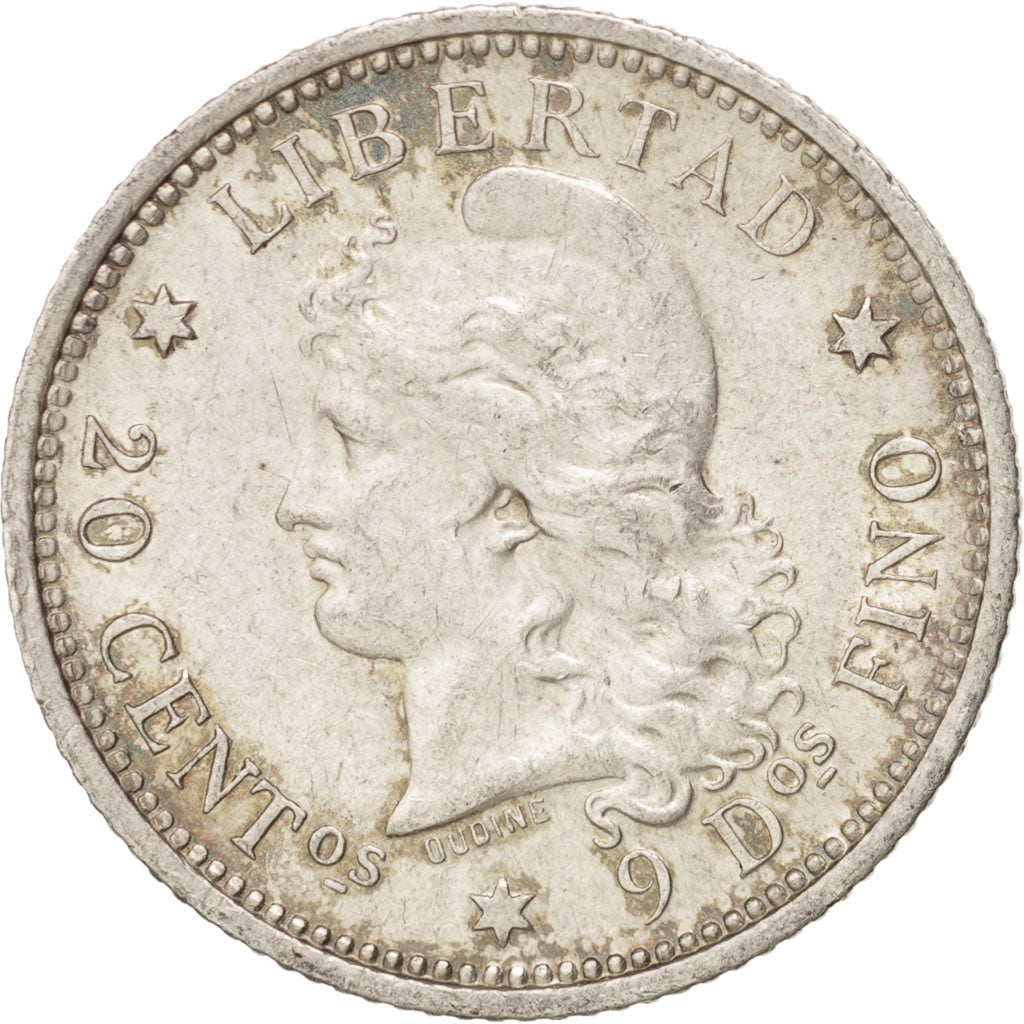 Coin, Argentina, 20 Centavos, 1882, Buenos Aires, MS(60-62), Silver, KM:27
