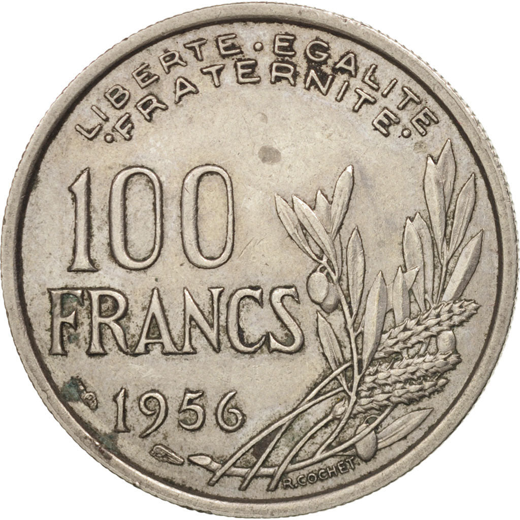 France, Cochet, 100 Francs, 1956, Paris, EF(40-45), Copper-nickel, KM:919.1
