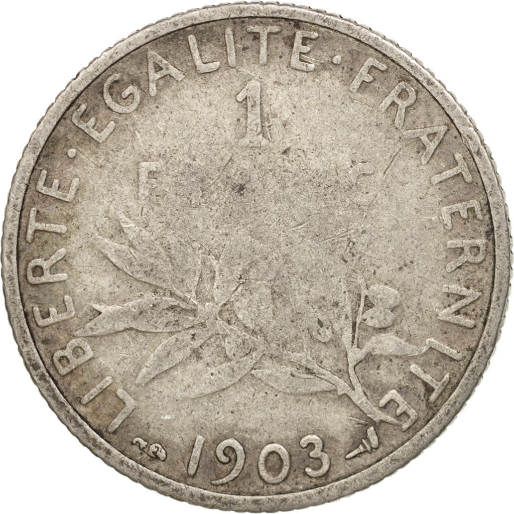 France, Semeuse, Franc, 1903, Paris, F(12-15), Silver, KM:844.1, Gadoury:467
