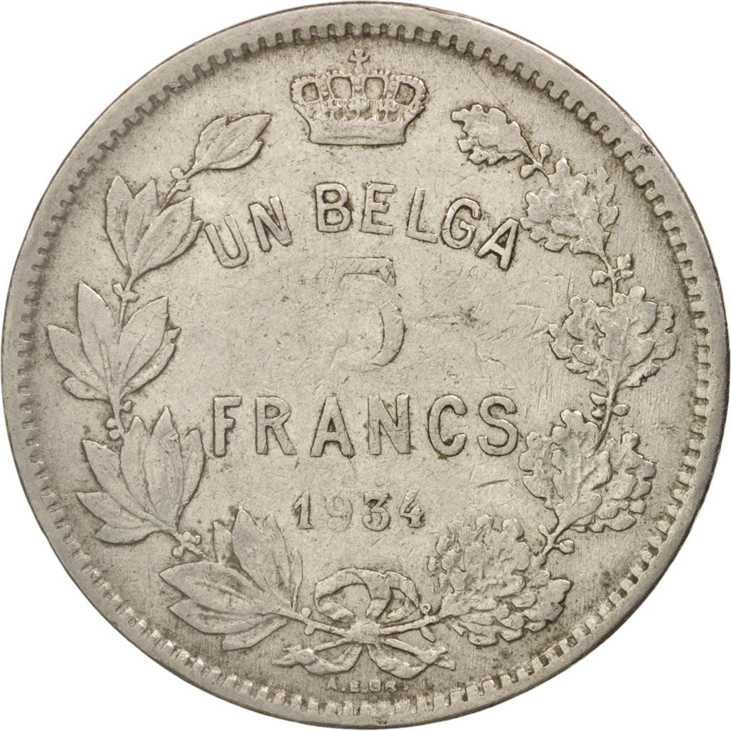 Coin, Belgium, 5 Francs, 5 Frank, 1934, VF(30-35), Nickel, KM:97.1