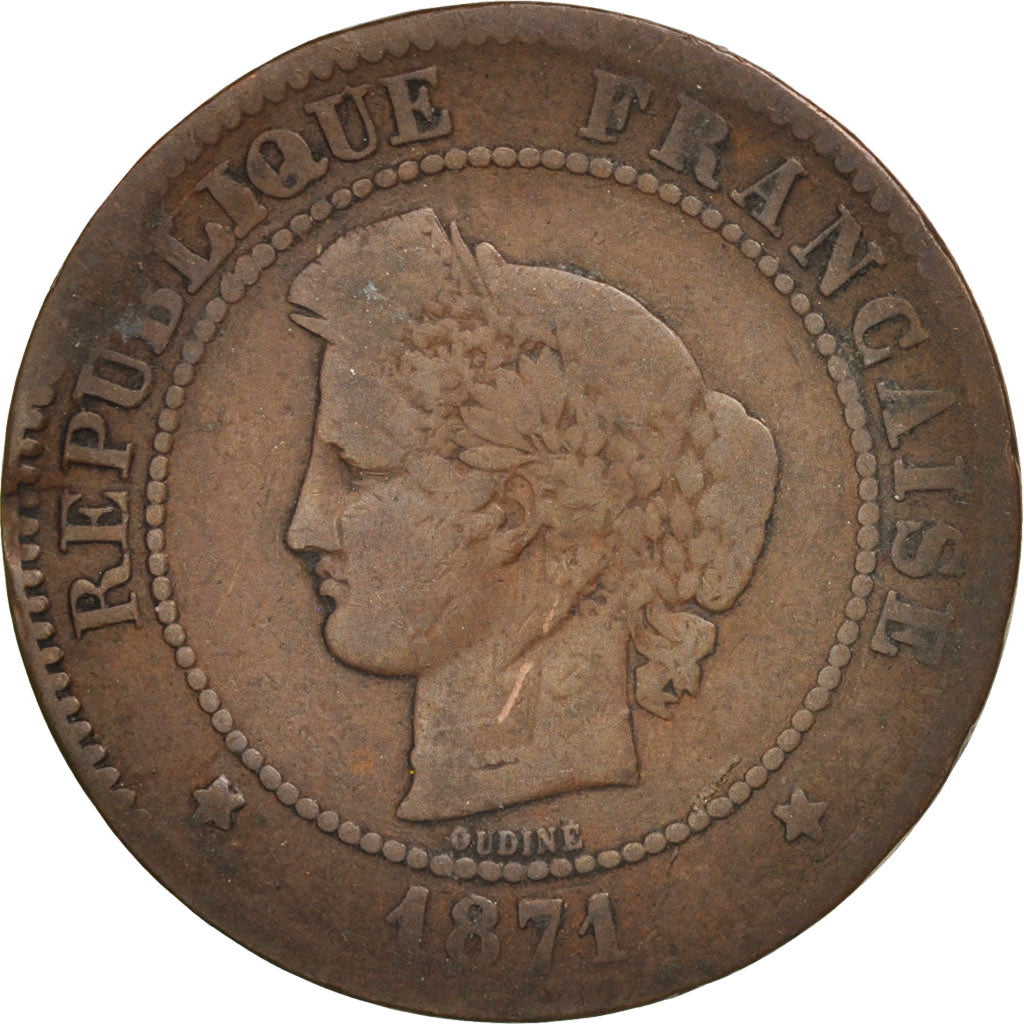 Coin, France, Cérès, 5 Centimes, 1871, Paris, VG(8-10), Bronze, KM:821.1