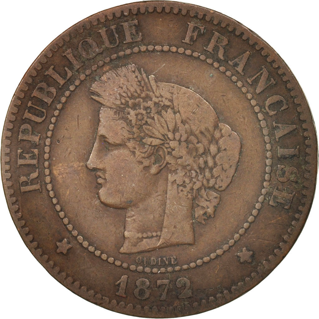 France, Cérès, 5 Centimes, 1872, Paris, VF(30-35), Bronze, KM:821.1