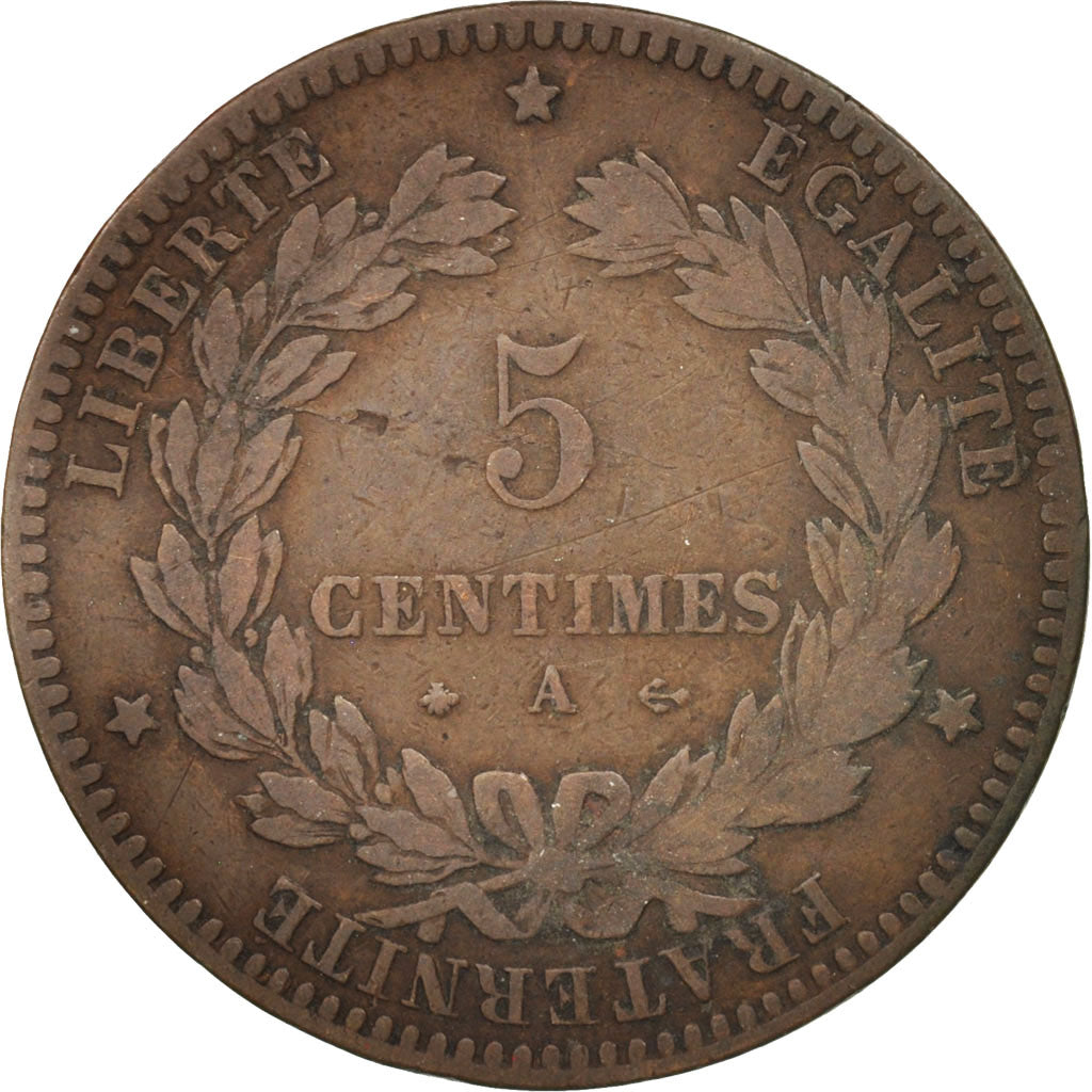 France, Cérès, 5 Centimes, 1872, Paris, VF(30-35), Bronze, KM:821.1