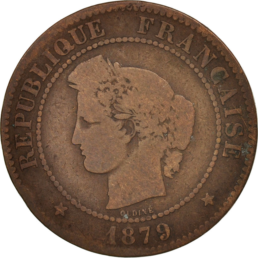 Francia, Cérès, 5 Centimes, 1879, Paris, B+, Bronzo, KM:821.1, Gadoury:157a