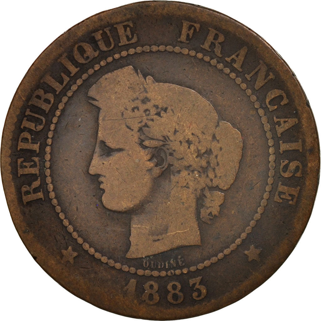France, Cérès, 5 Centimes, 1883, Paris, B+, Bronze, KM:821.1, Gadoury:157a