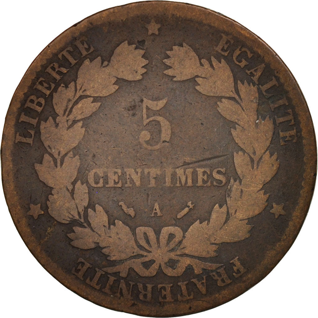 France, Cérès, 5 Centimes, 1883, Paris, B+, Bronze, KM:821.1, Gadoury:157a