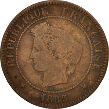 France, Cérès, 5 Centimes, 1885, Paris, TB, Bronze, KM:821.1, Gadoury:157a