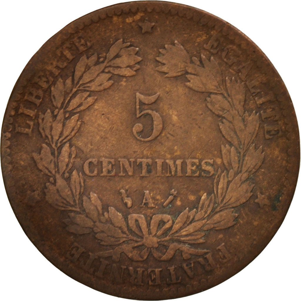 France, Cérès, 5 Centimes, 1885, Paris, TB, Bronze, KM:821.1, Gadoury:157a