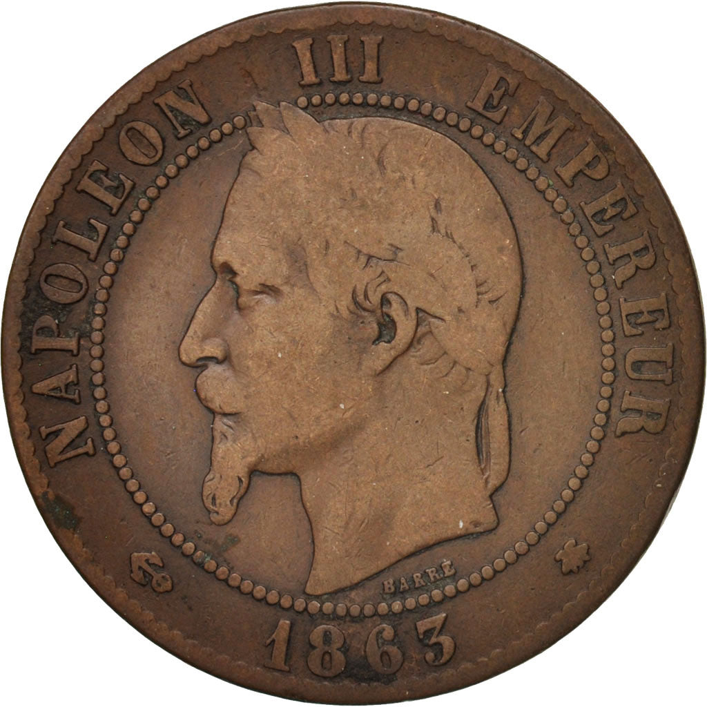 Francia, Napoleon III, Napoléon III, 10 Centimes, 1863, Paris, B+, Bronzo, K...
