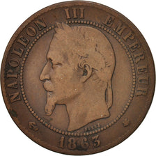 Francia, Napoleon III, Napoléon III, 10 Centimes, 1863, Paris, B+, Bronzo, K...