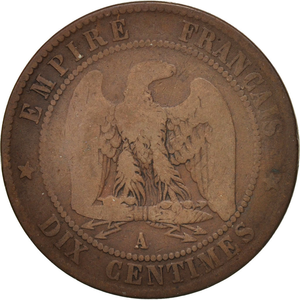 Francia, Napoleon III, Napoléon III, 10 Centimes, 1863, Paris, B+, Bronzo, K...