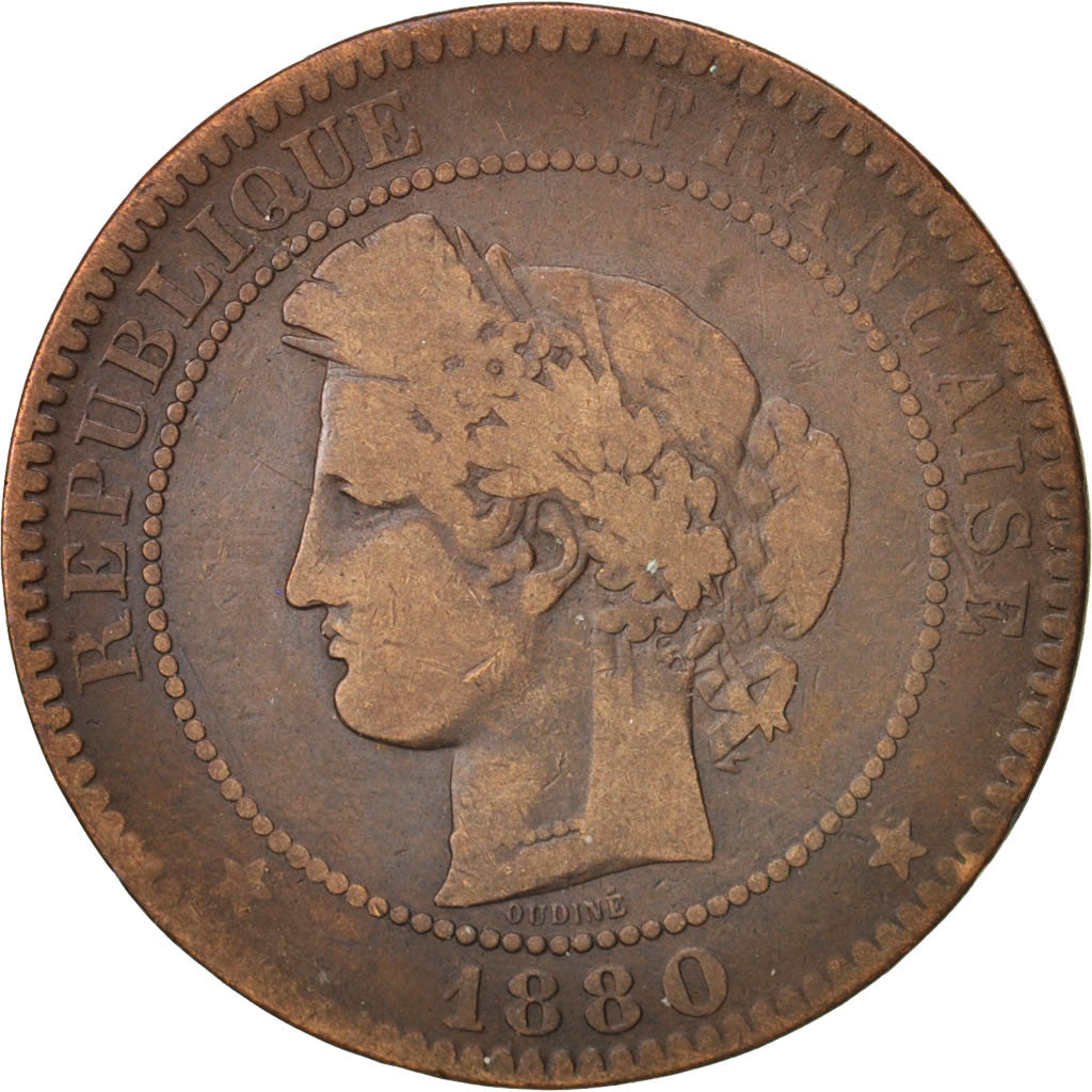 France, Cérès, 10 Centimes, 1880, Paris, VF(20-25), Bronze, KM:815.1