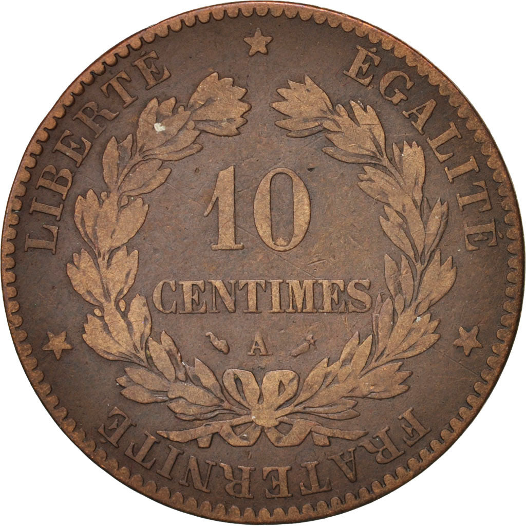 France, Cérès, 10 Centimes, 1880, Paris, VF(20-25), Bronze, KM:815.1