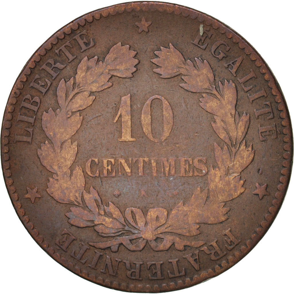 Coin, France, Cérès, 10 Centimes, 1876, Bordeaux, VF(20-25), Bronze, KM:815.2