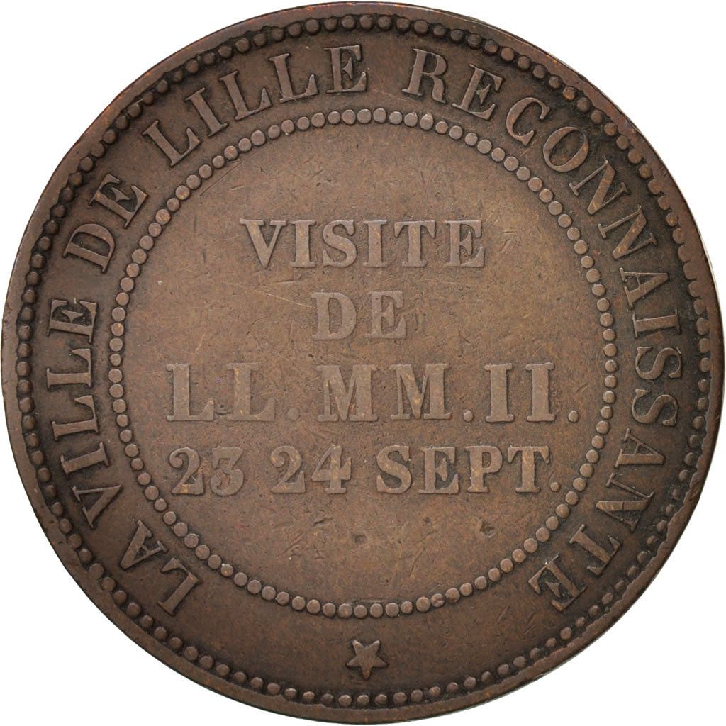 Francia, Token, Royal, Napoléon III, Visite à Lille, 1853, Barre, MB+, Rame