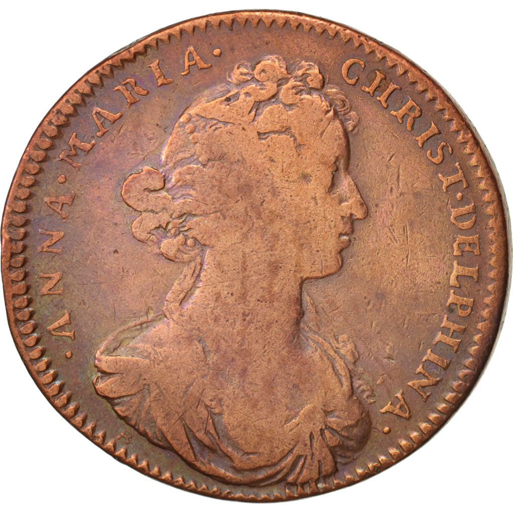 France, Token, Royal, Anne-Marie Christine de Bavière, 1681, VF(20-25), Copper