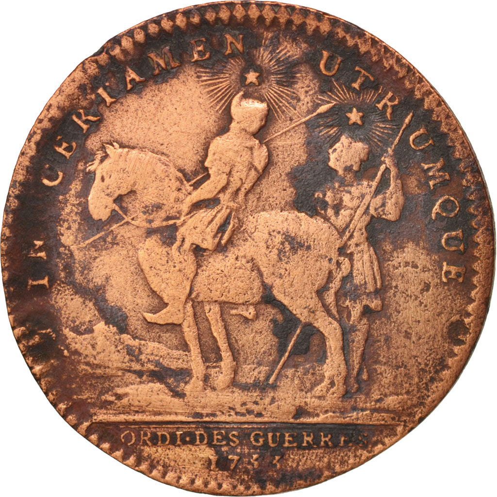 France, Token, Royal, Louis XV, Ordinaire des Guerres de 1733, 1733, Copper, 29