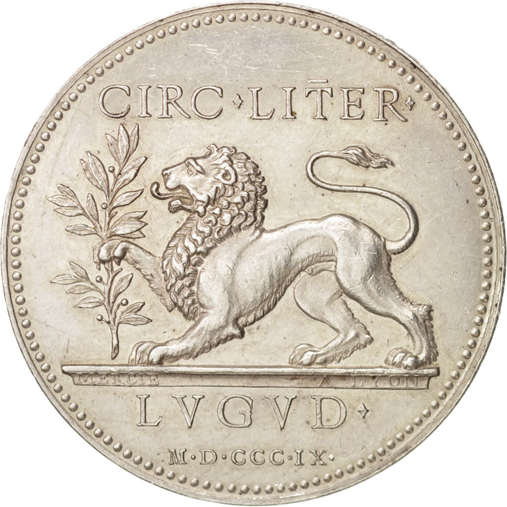 France, Token, Club, Ville de Lyon, Cercle littéraire, 1809, AU(55-58), Silver