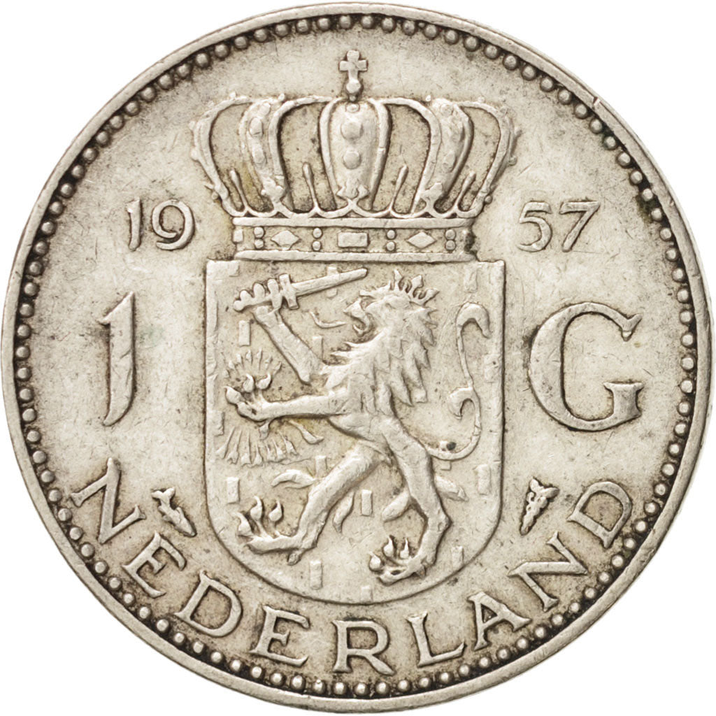 Netherlands, Gulden, 1957, Utrecht, EF(40-45), Silver, KM:184
