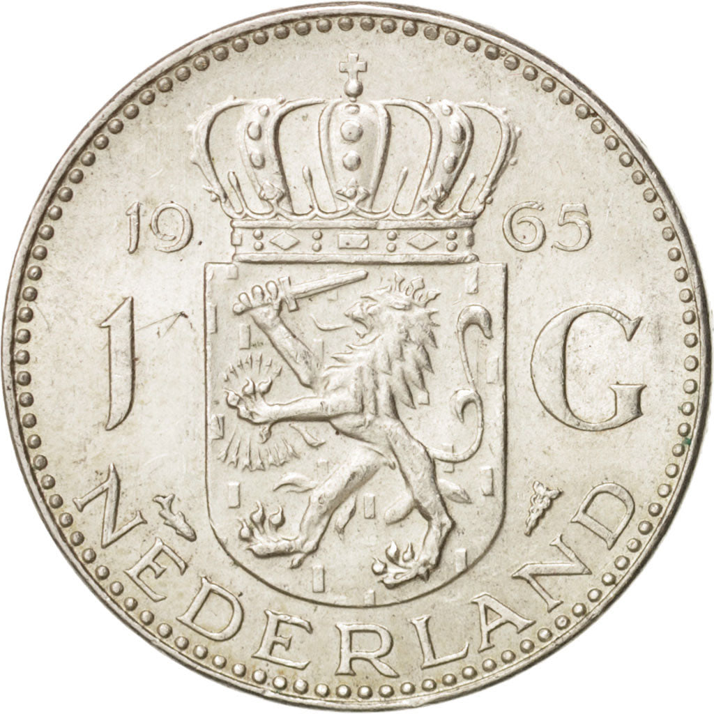 Coin, Netherlands, Juliana, Gulden, 1965, Utrecht, AU(55-58), Silver, KM:184
