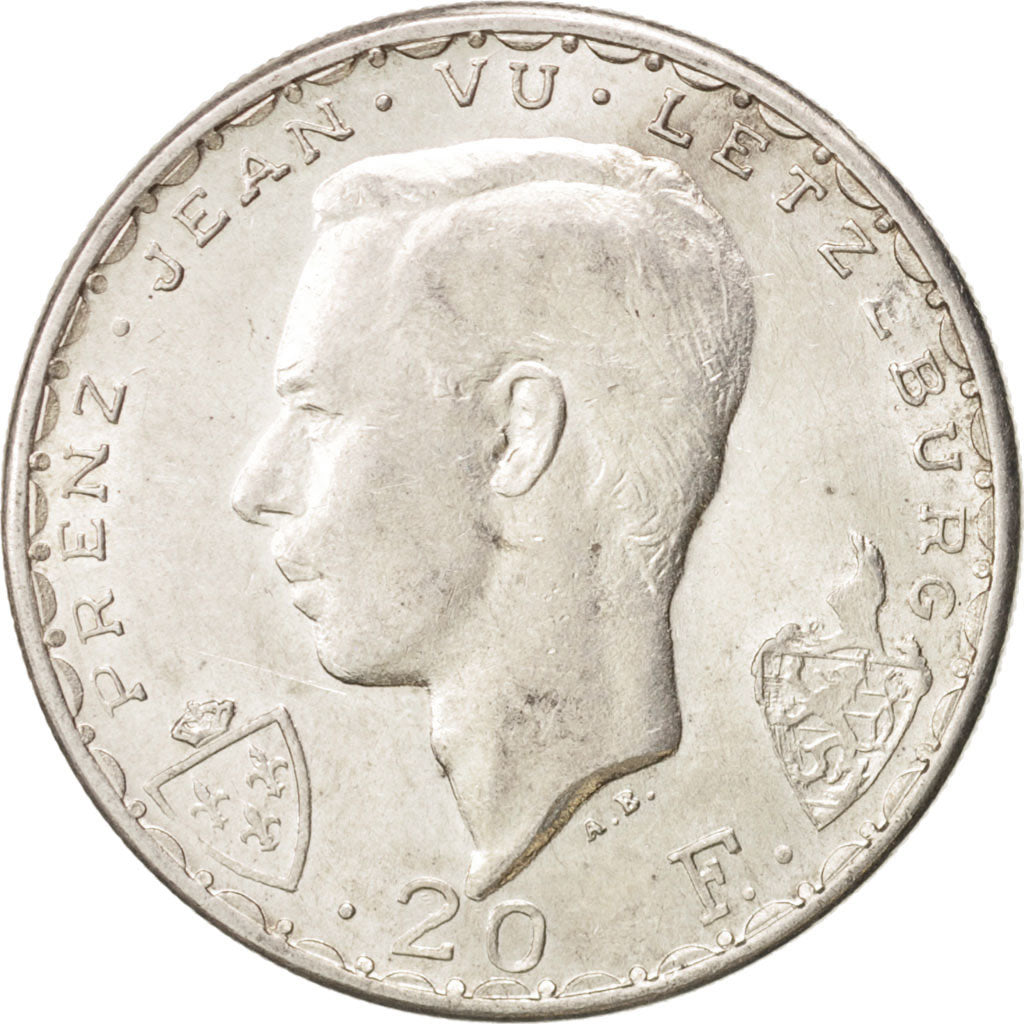 Luxembourg, Charlotte, 20 Francs, 1946, Luxembourg, AU(55-58), Silver, KM:47