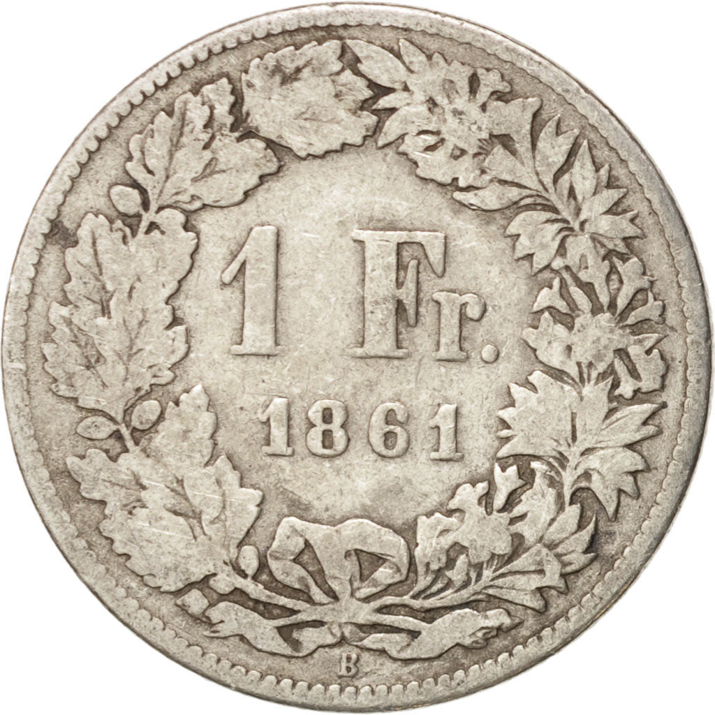 Switzerland, Franc, 1861, Bern, VG(8-10), Silver, KM:9a