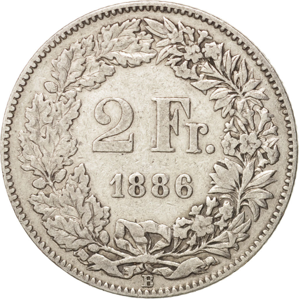 Coin, Switzerland, 2 Francs, 1886, Bern, VF(30-35), Silver, KM:21
