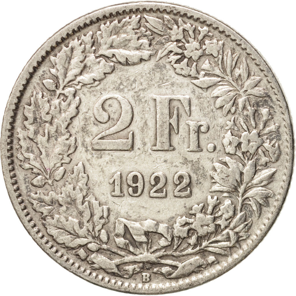 Switzerland, 2 Francs, 1922, Bern, VF(20-25), Silver, KM:21