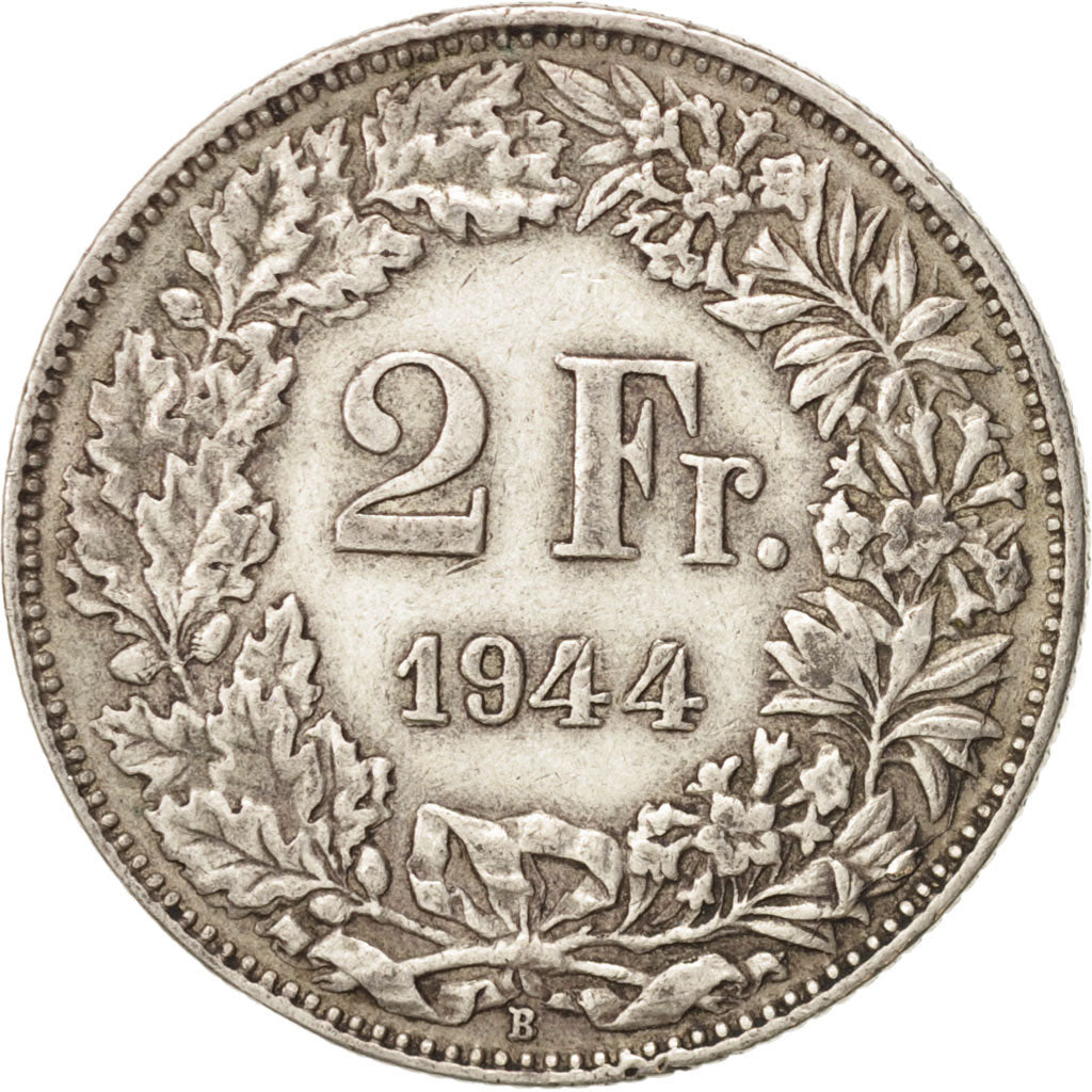 Switzerland, 2 Francs, 1944, Bern, EF(40-45), Silver, KM:21