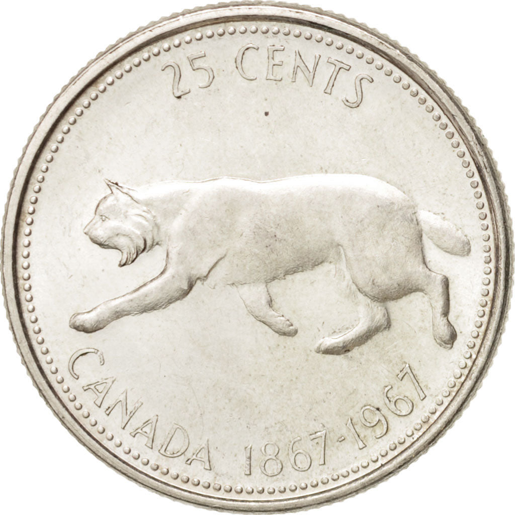 Elizabeth II, 25 Cents, 1967, Ottawa, AU(55-58), Silver, KM:68
