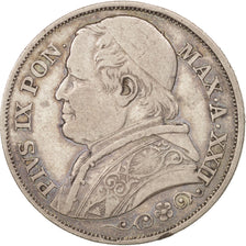 ITALIAN STATES, PAPAL STATES, Pius IX, 2 Lire, 1867, Roma, AU(50-53), Silver
