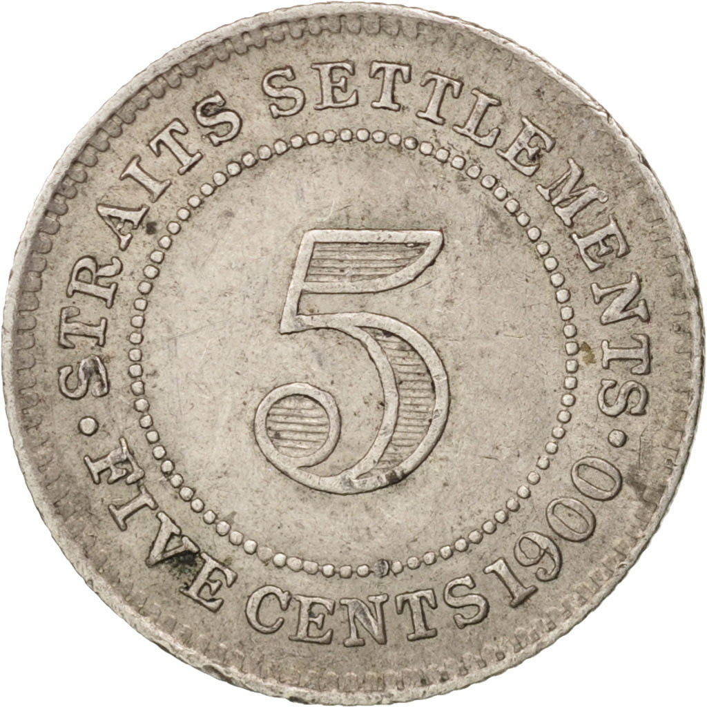 Coin, Straits Settlements, Victoria, 5 Cents, 1900, Heaton, AU(50-53), Silver