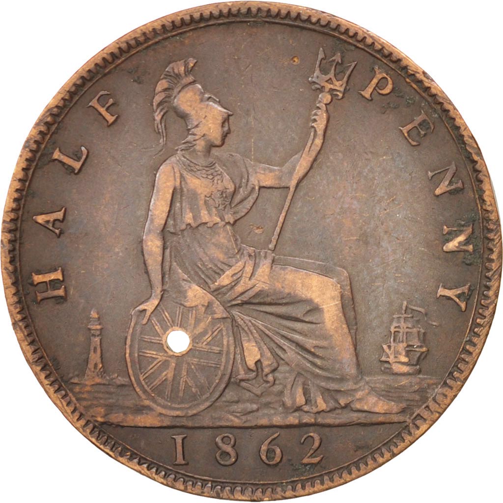 Moneta, Gran Bretagna, Victoria, 1/2 Penny, 1862, MB+, Bronzo, KM:748.2