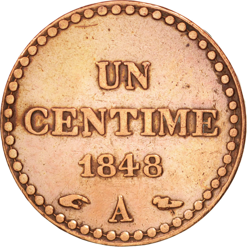 Francia, Dupré, Centime, 1848, Paris, BB, Bronzo, KM:754, Gadoury:84
