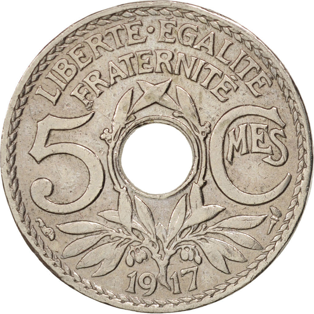 Francia, Lindauer, 5 Centimes, 1917, Paris, MB+, Rame-nichel, KM:865, Gadoury...