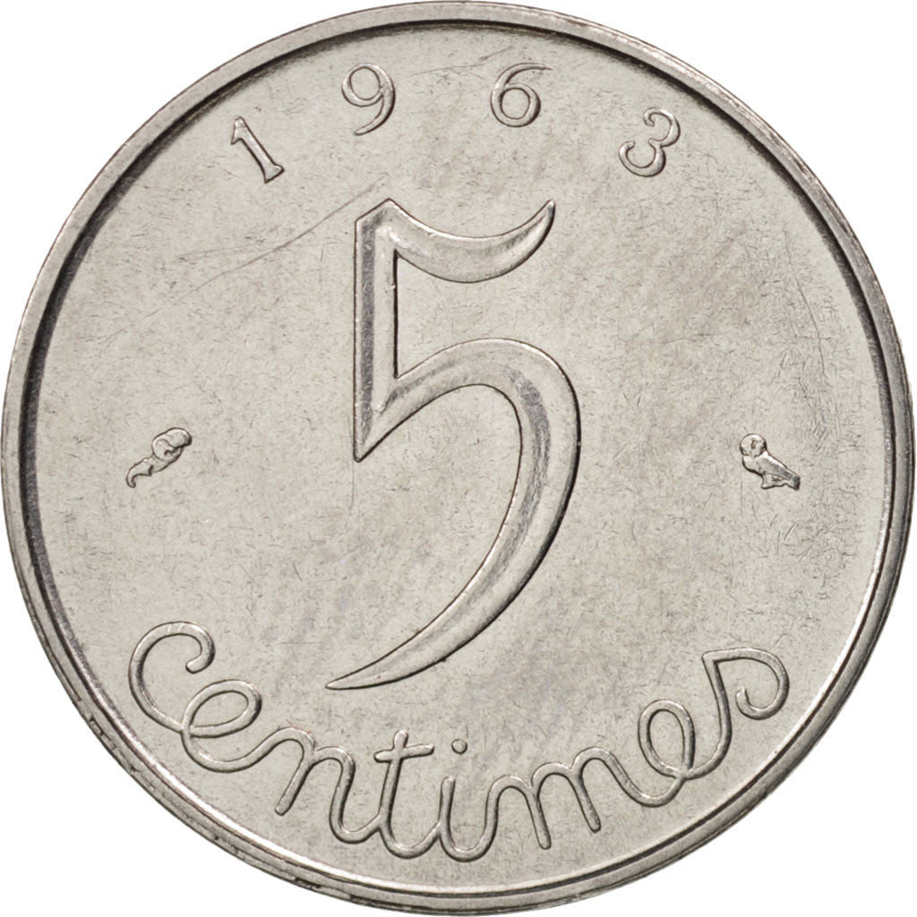 Moneta, Francia, Épi, 5 Centimes, 1963, Paris, BB+, Acciaio inossidabile